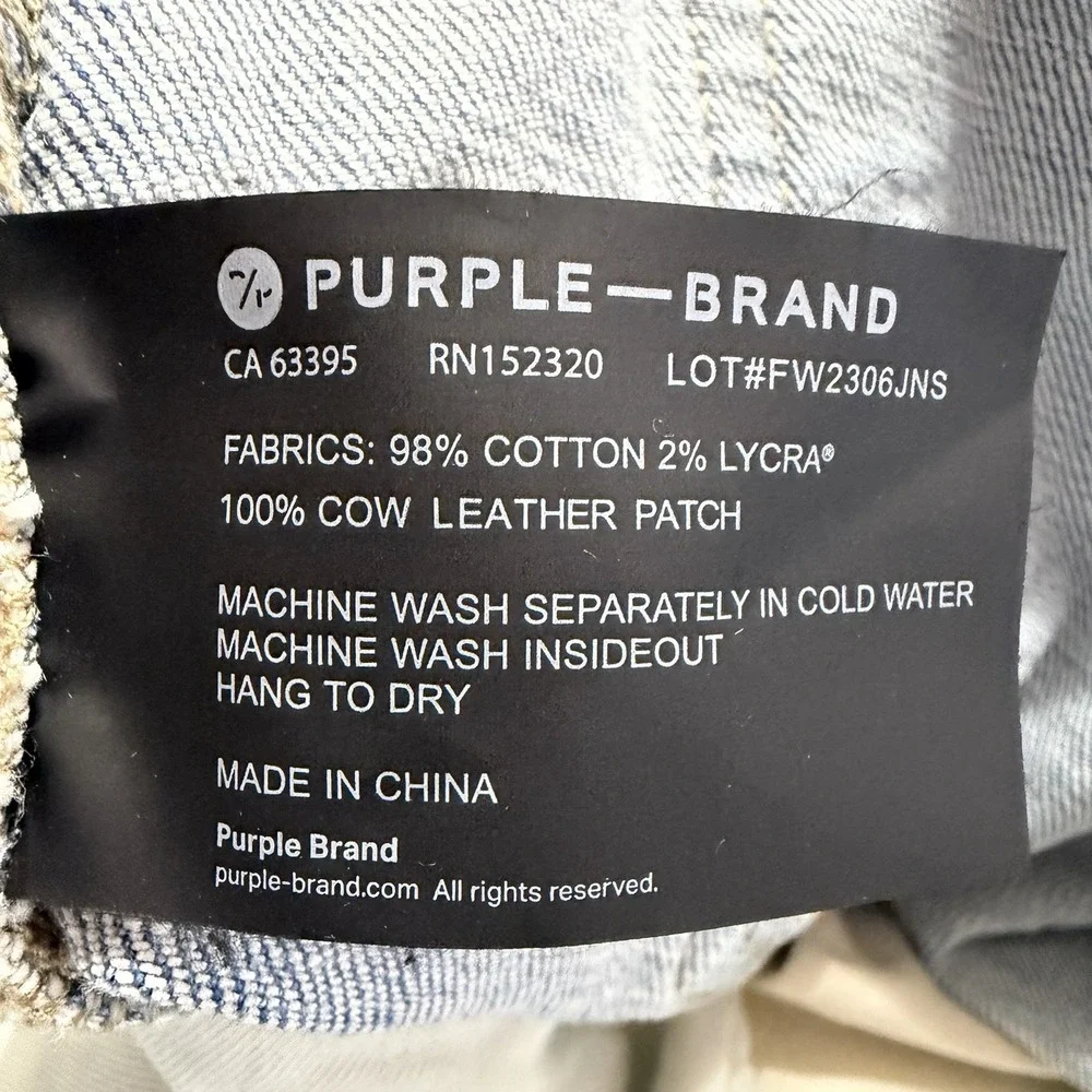 PURPLE BRAND P004 Slim Low Rise Stretch Jeans Distressed Light Wash 33X33